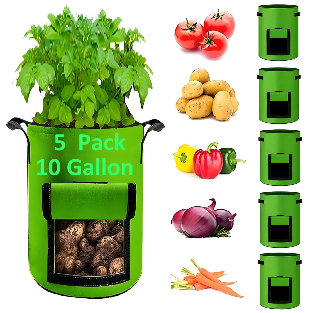 YOQXHY potato grow bags front view highlighting durable 10-gallon capacity for easy veggie growing