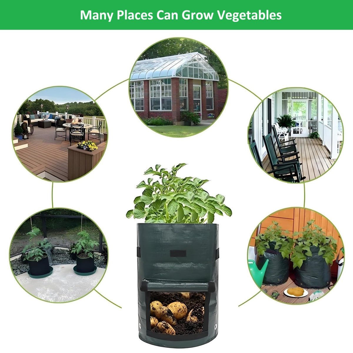 YOQXHY Potato Grow Bags arranged in a garden setup for compact spaces