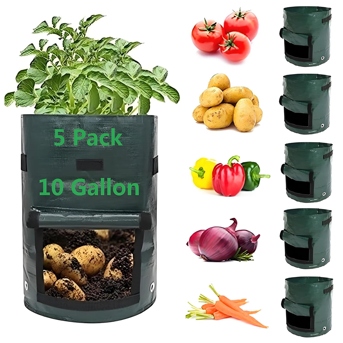 YOQXHY Potato Grow Bags side view highlighting 10 gallon capacity for versatile planting