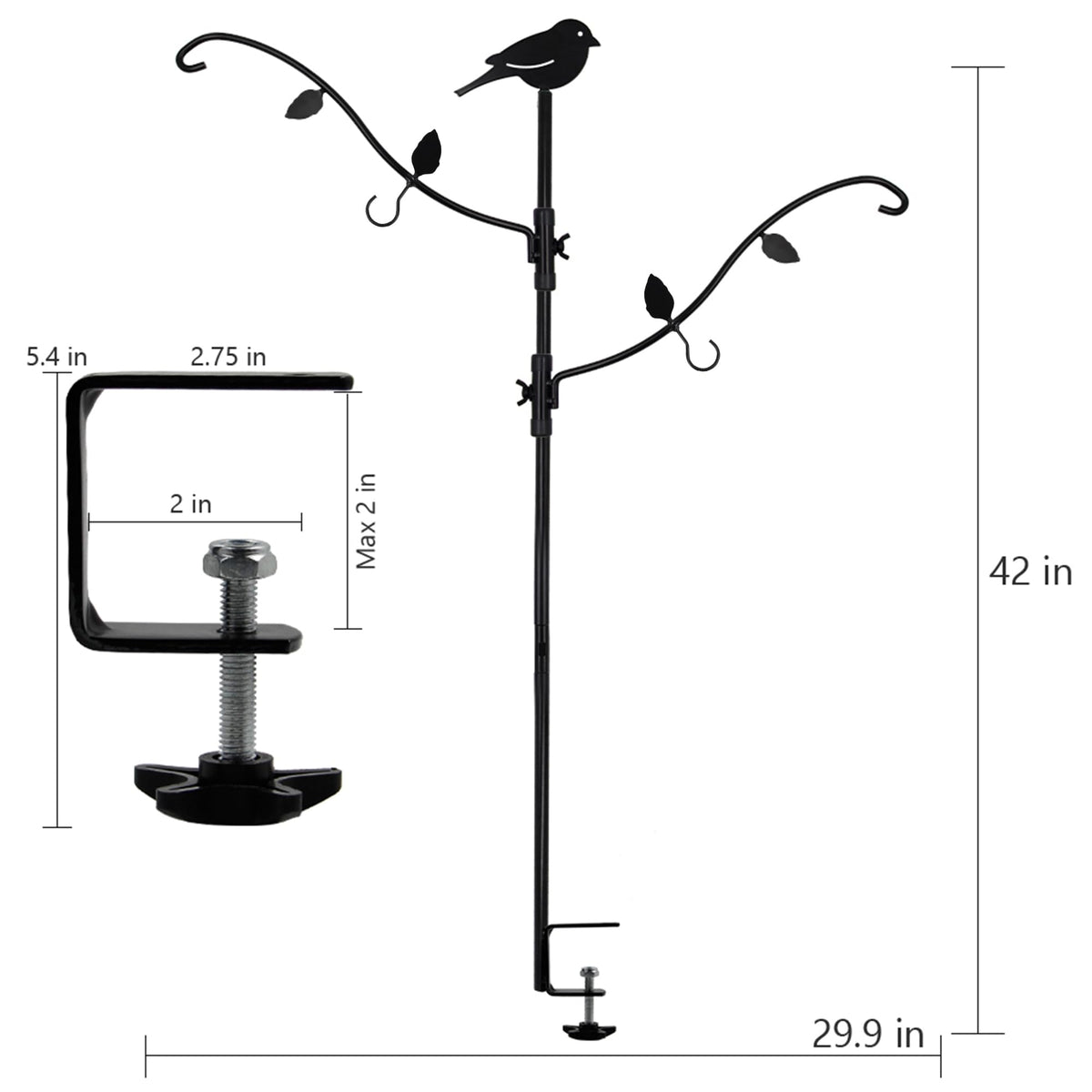 Yosager deck rail clamp secures to railings up to two inches.