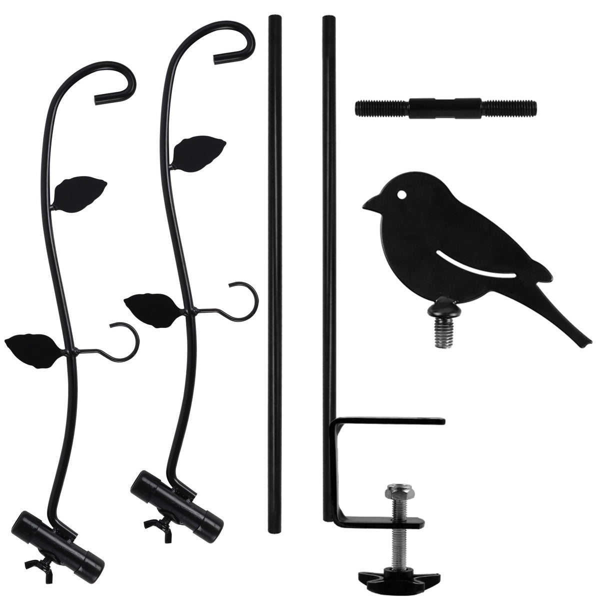 Yosager porch planter hanger assembly supports plants and feeding accessories.