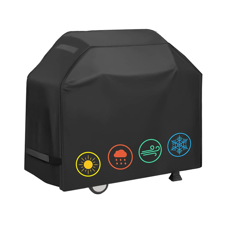 YOTOM 58-inch grill cover on outdoor grill providing weather protection