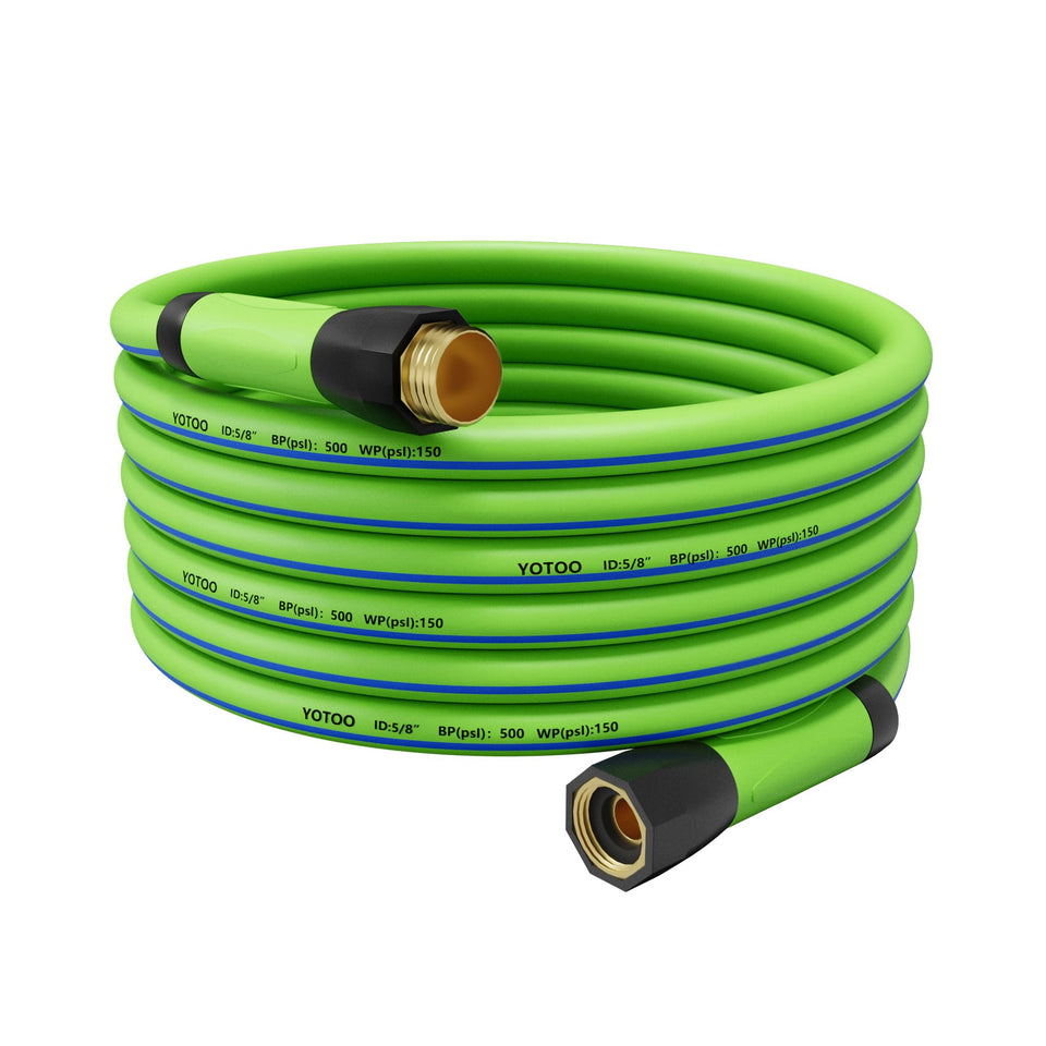 YOTOO heavy duty hybrid garden hose shows flexibility for easy maneuvering.