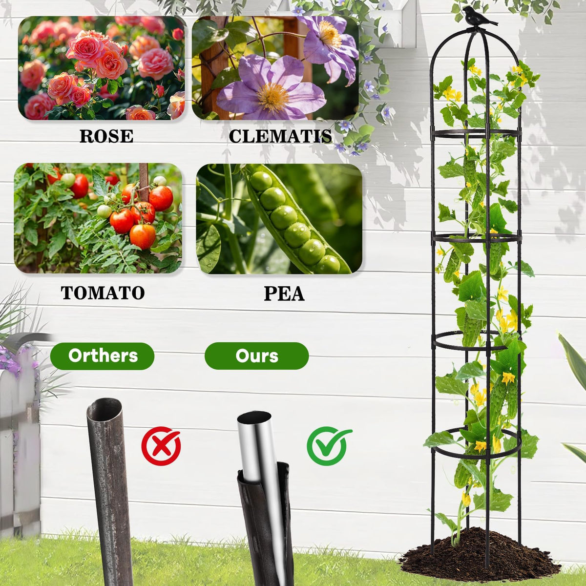 Yotoworth Garden Obelisk Trellis supports cucumbers growing up for easy harvest