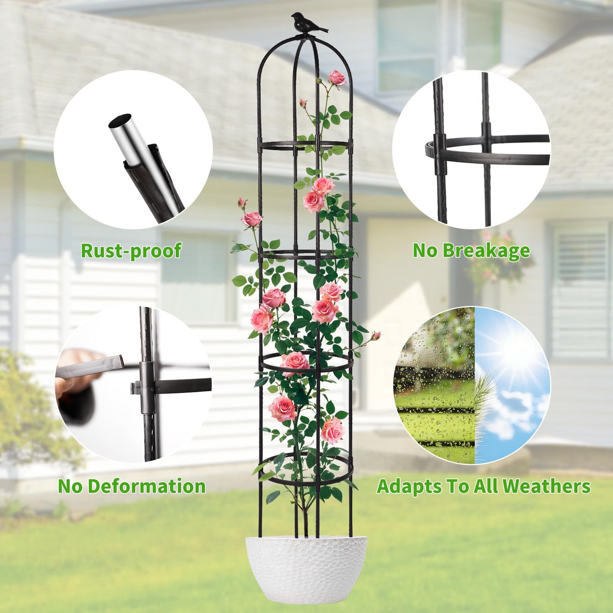 Yotoworth Garden Obelisk Trellis matte black finish complements outdoor décor