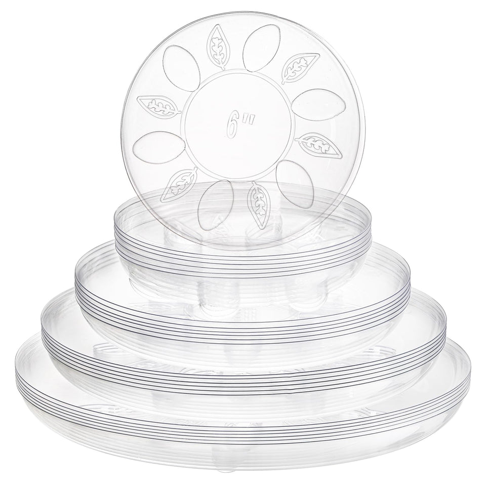 Youeon clear plant saucer 6-inch with feet supports pots and protects surfaces.