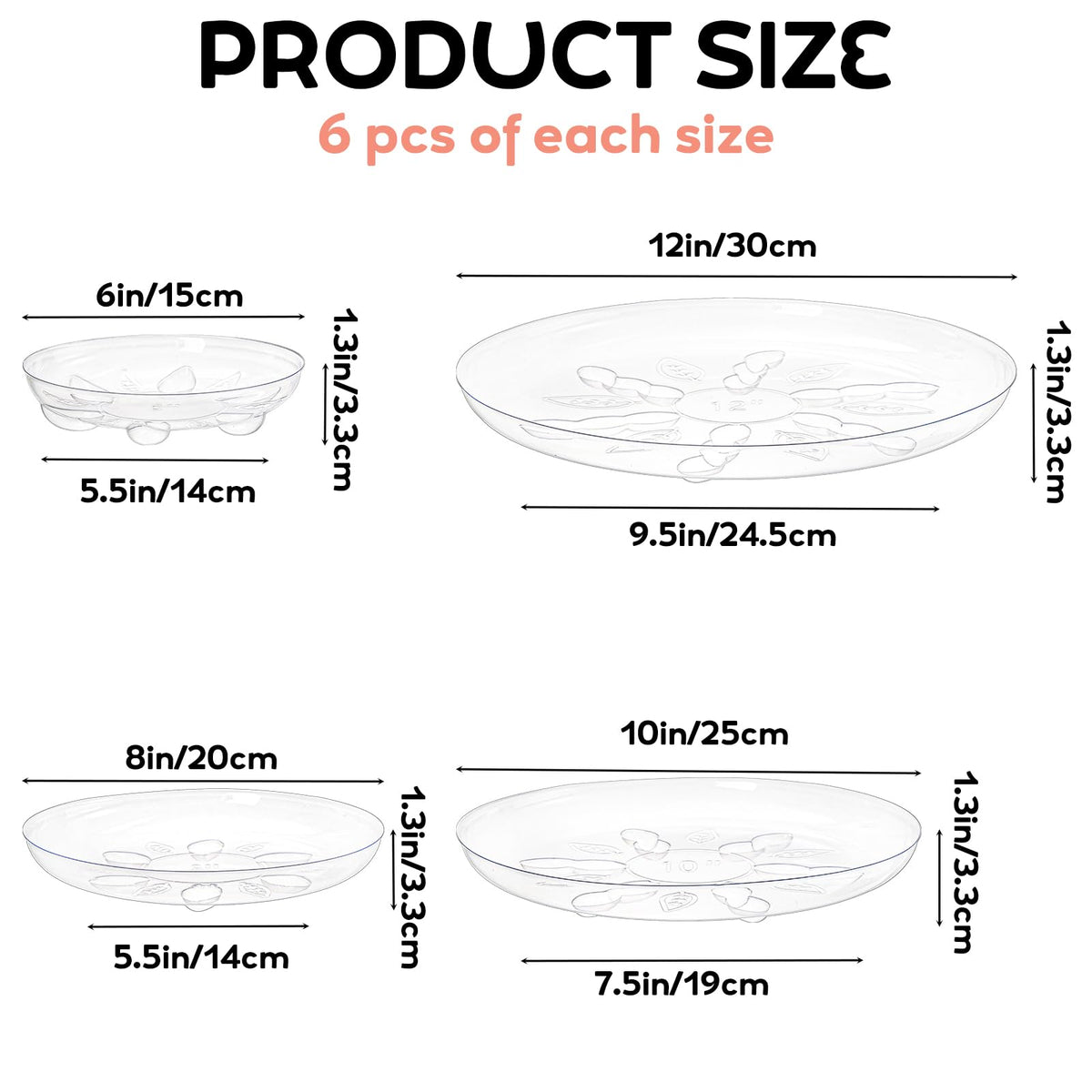Youeon clear plant saucer 8-inch with feet keeps larger pots stable and dry.