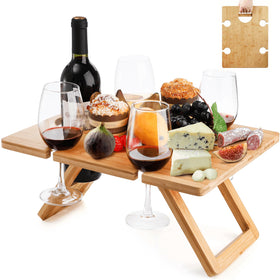 Youeon portable wine picnic table with folded legs for compact storage and easy transport.