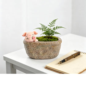 Youfui cute pig gift pot with rose design, ideal for shelves.
