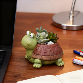 Youfui handmade resin bonsai pot with charming turtle design.
