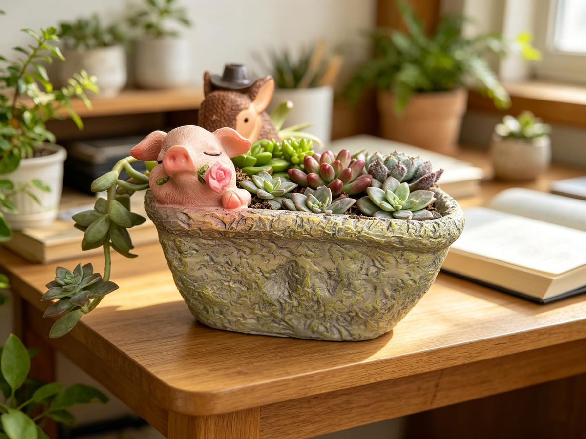 Youfui pig gift-ready packaging display for plant lovers.