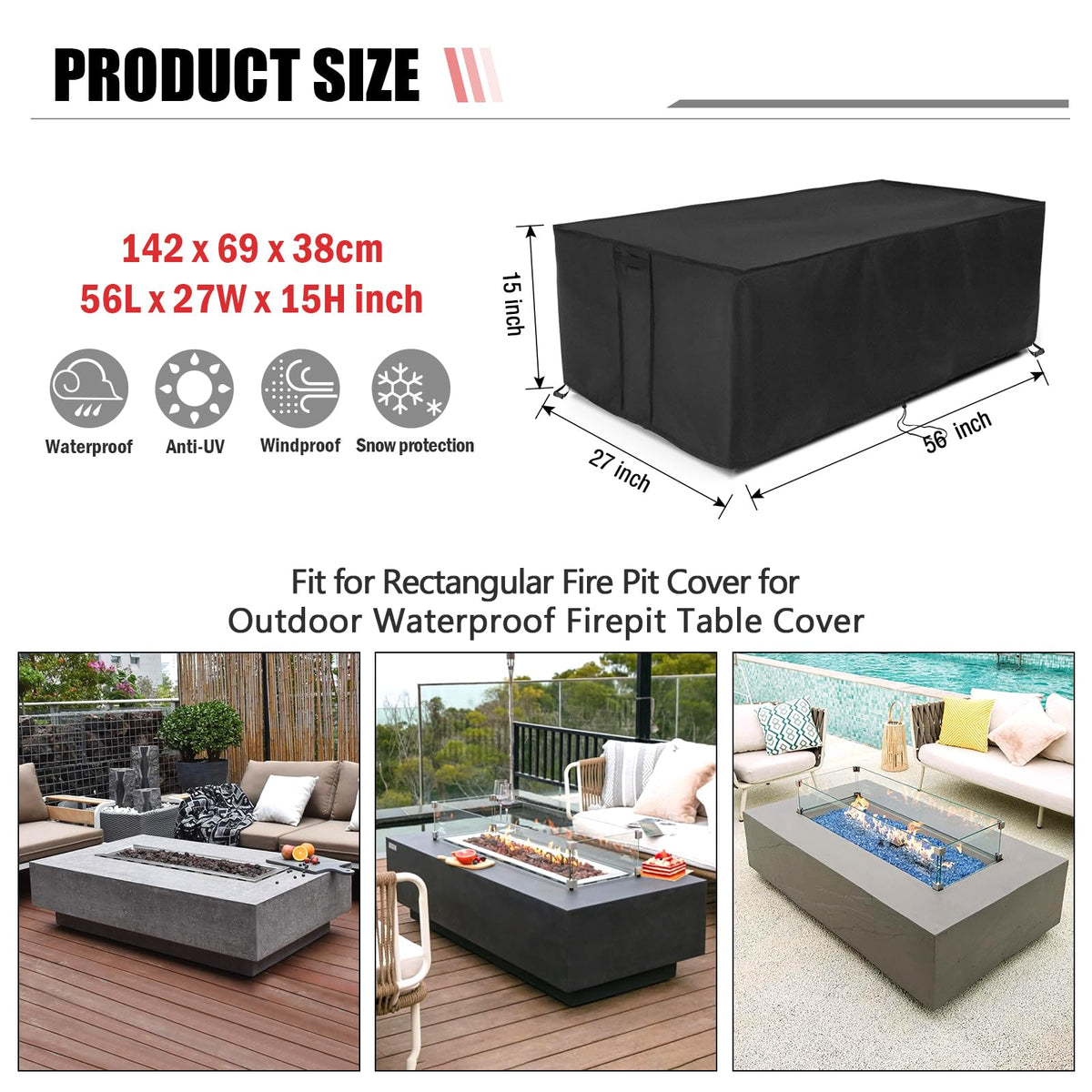 Youlvy 420D Oxford fabric fire pit cover provides tear resistance for outdoor use.