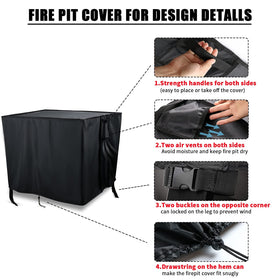 Youlvy fire pit cover protects rectangular table surface outdoors.