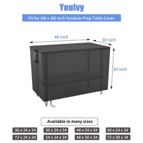 Youlvy outdoor prep table cover fabric close-up shows waterproof, fade-resistant material.
