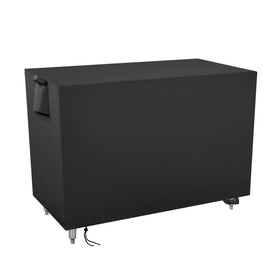 Youlvy outdoor prep table cover on a metal table, shielding from rain and dust.