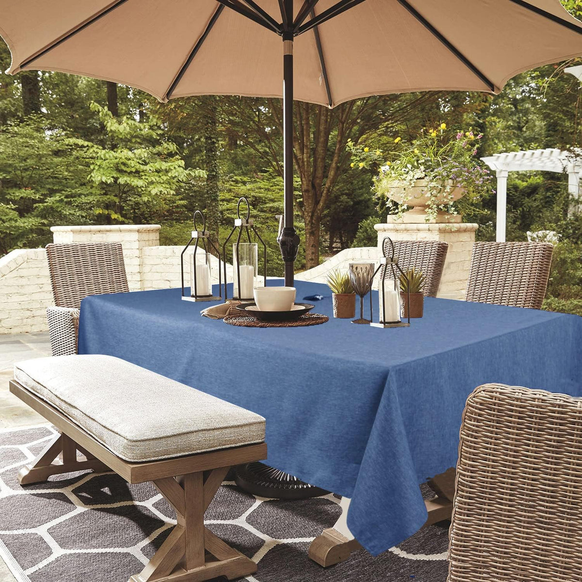 YoungSeaHome denim blue outdoor tablecloth with umbrella hole for easy patio setup