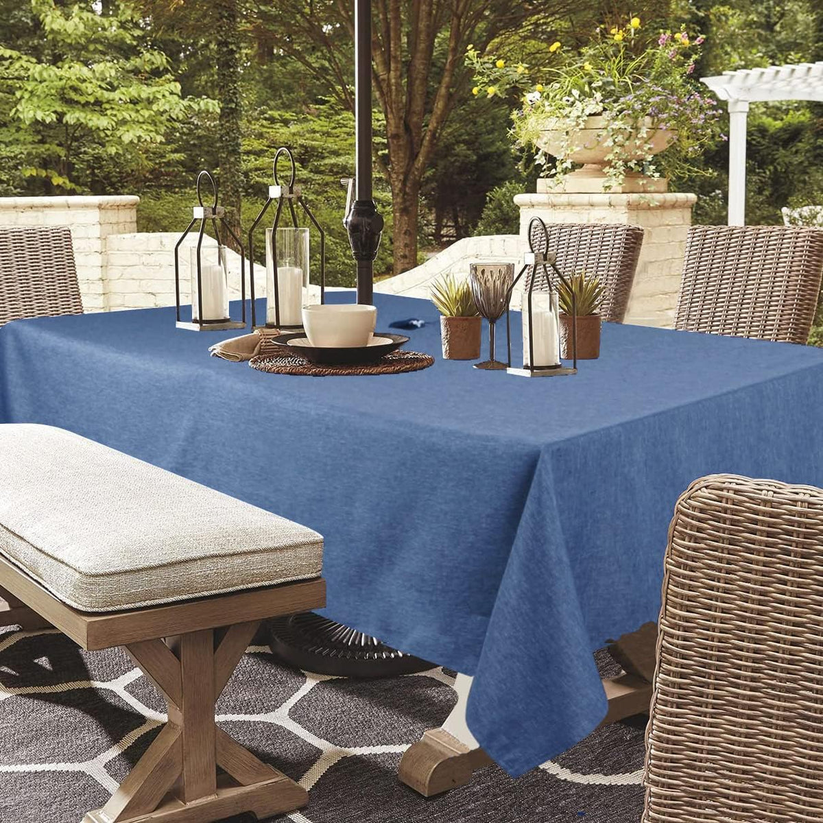 YoungSeaHome denim blue waterproof surface resists spills during outdoor dining