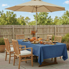 YoungSeaHome denim blue wrinkle-free fabric texture shows durable table protection