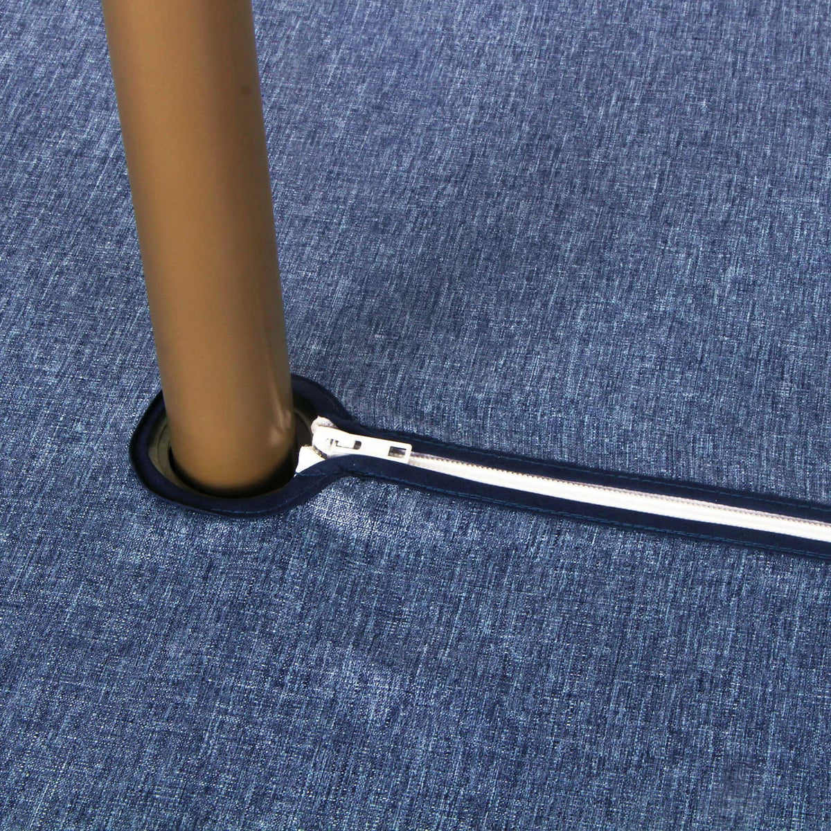 YoungSeaHome denim blue zipper hole detail enables quick umbrella setup