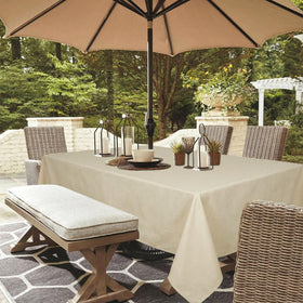 youngseahome outdoor tablecloth umbrella-hole closeup shows zipper access for easy setup