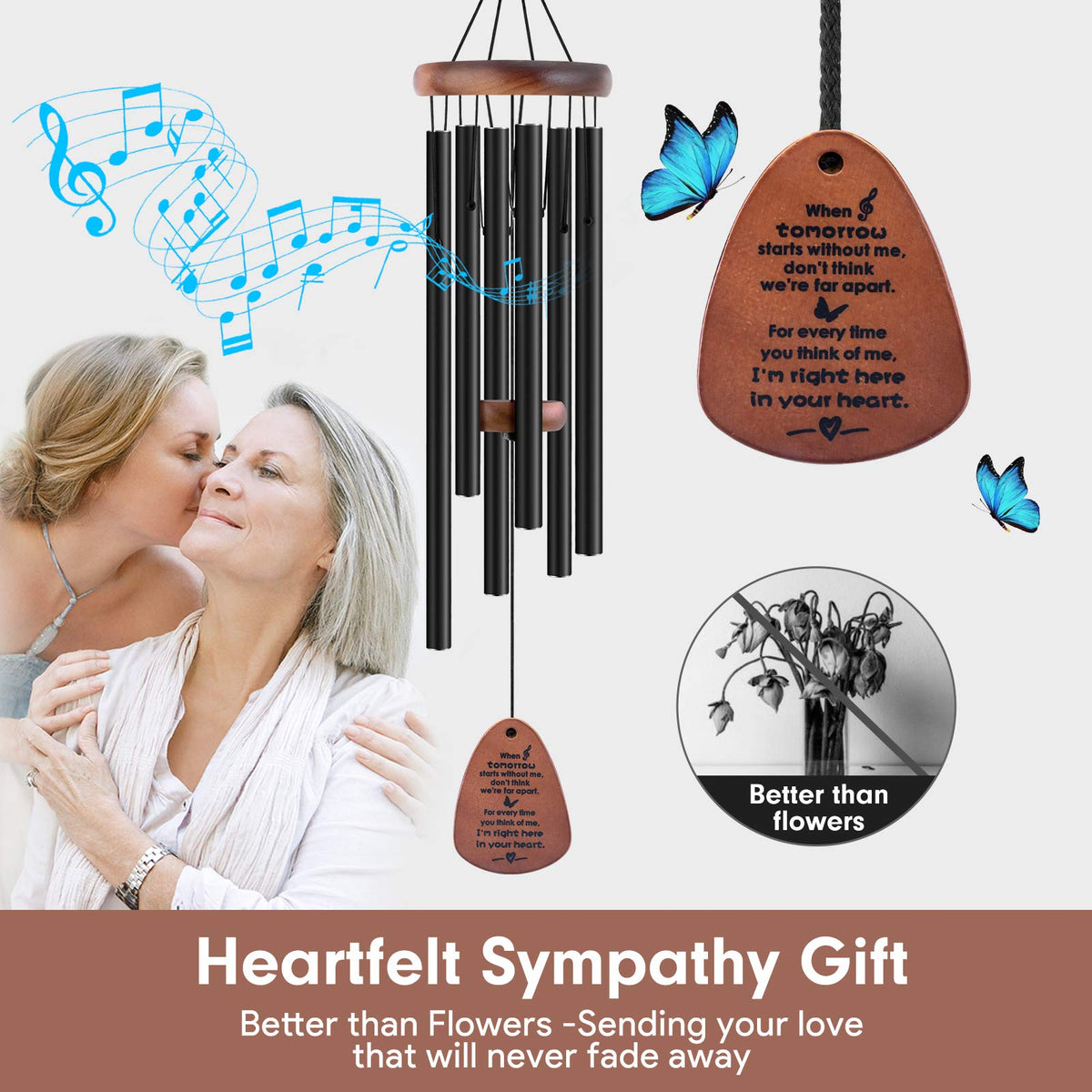 YOUNTASY Sympathy Wind Chimes with Letter from Heaven card for condolence messages.