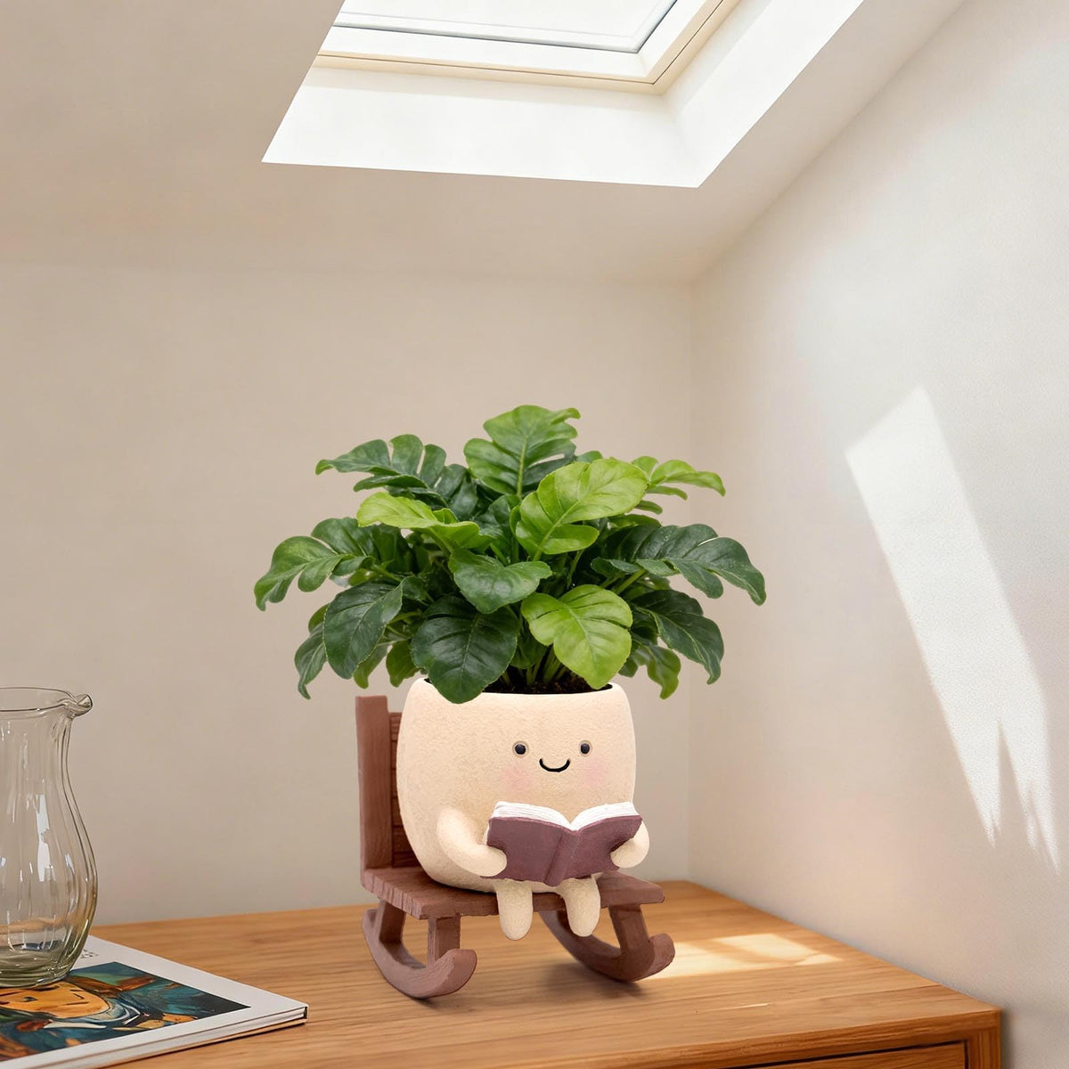 YOUOIVIA succulent pot on a rocker chair, ideal for decor.