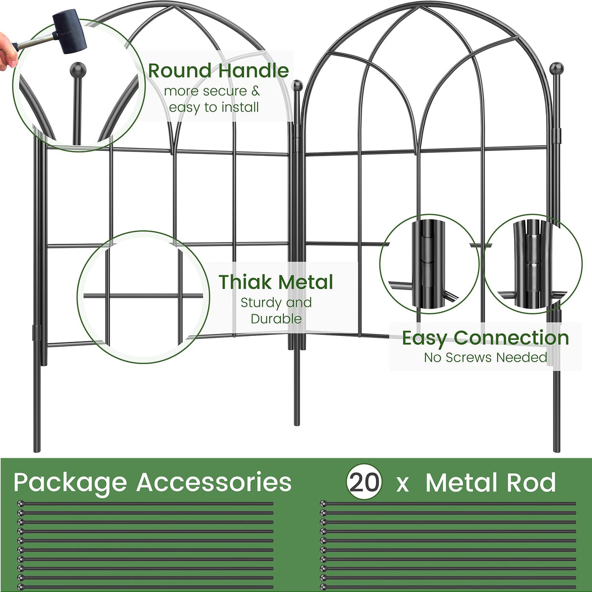 Youpehom no-dig fence installation shows quick setup with stake-into-ground design.