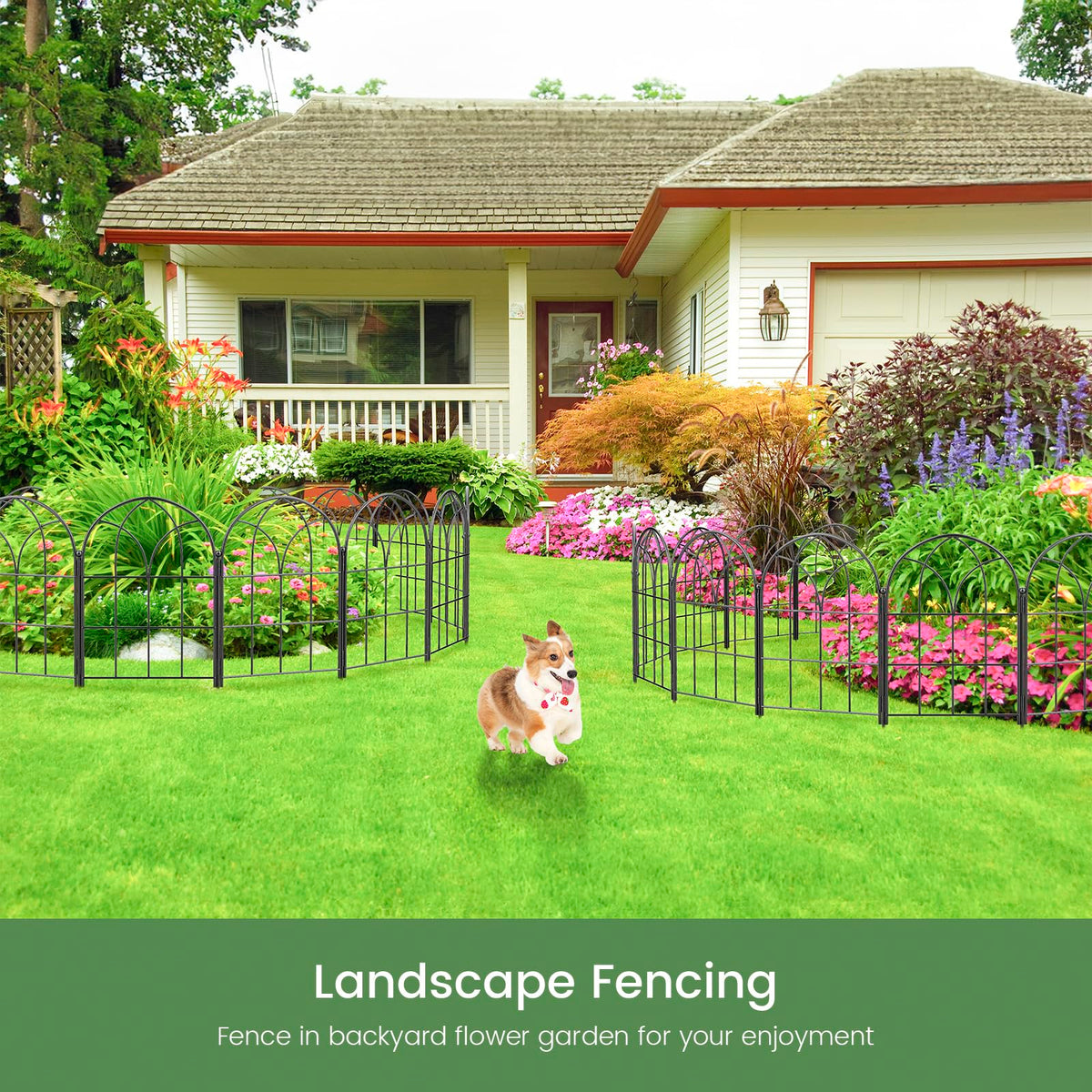 Youpehom outdoor border fence provides decorative yet sturdy yard protection.