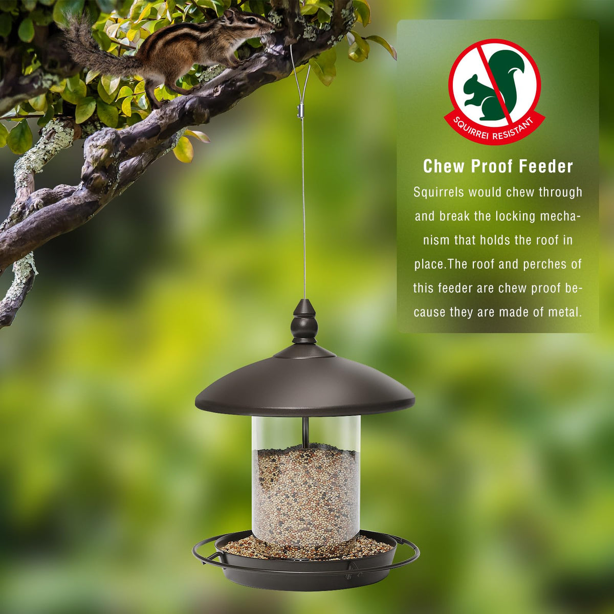 Youvip bronze metal-roof feeder full-view adds rustic charm to a yard.