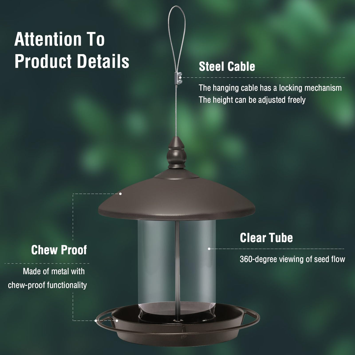 Youvip metal roof bird feeder features easy-clean disassembly for thorough cleaning.