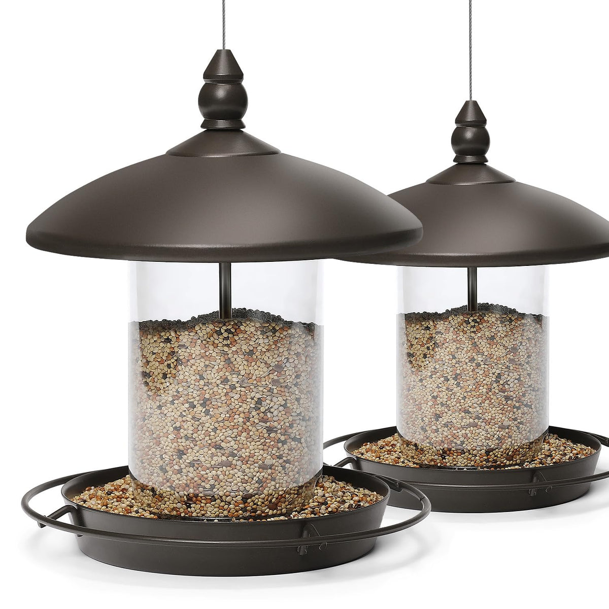 Youvip pack-2 metal roof feeder bronze hanging in a garden for backyard birds.