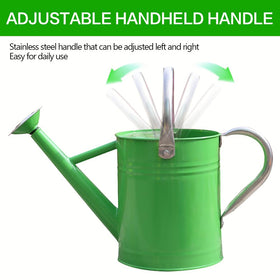 Close-up of the green finish Yourjoy watering can for stylish appeal.