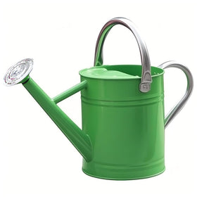 Yourjoy metal watering can with green handle for easy outdoor watering.