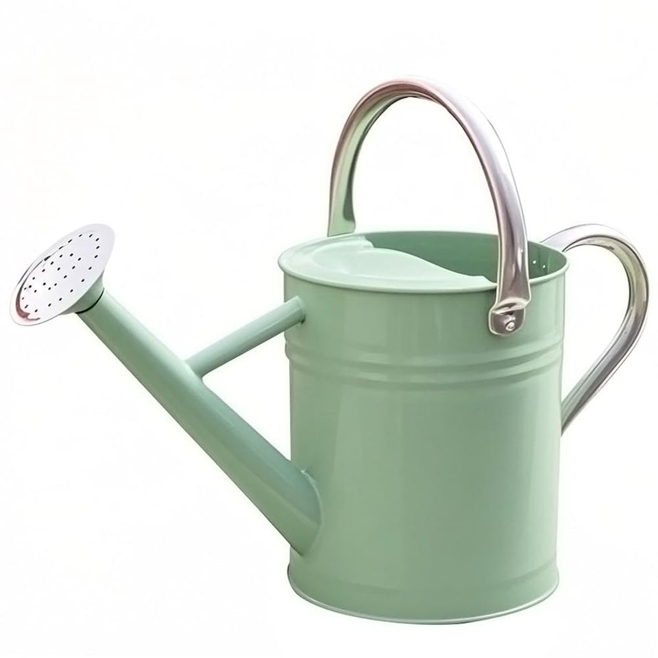 Yourjoy metal watering can cream-green full view for outdoor and indoor use
