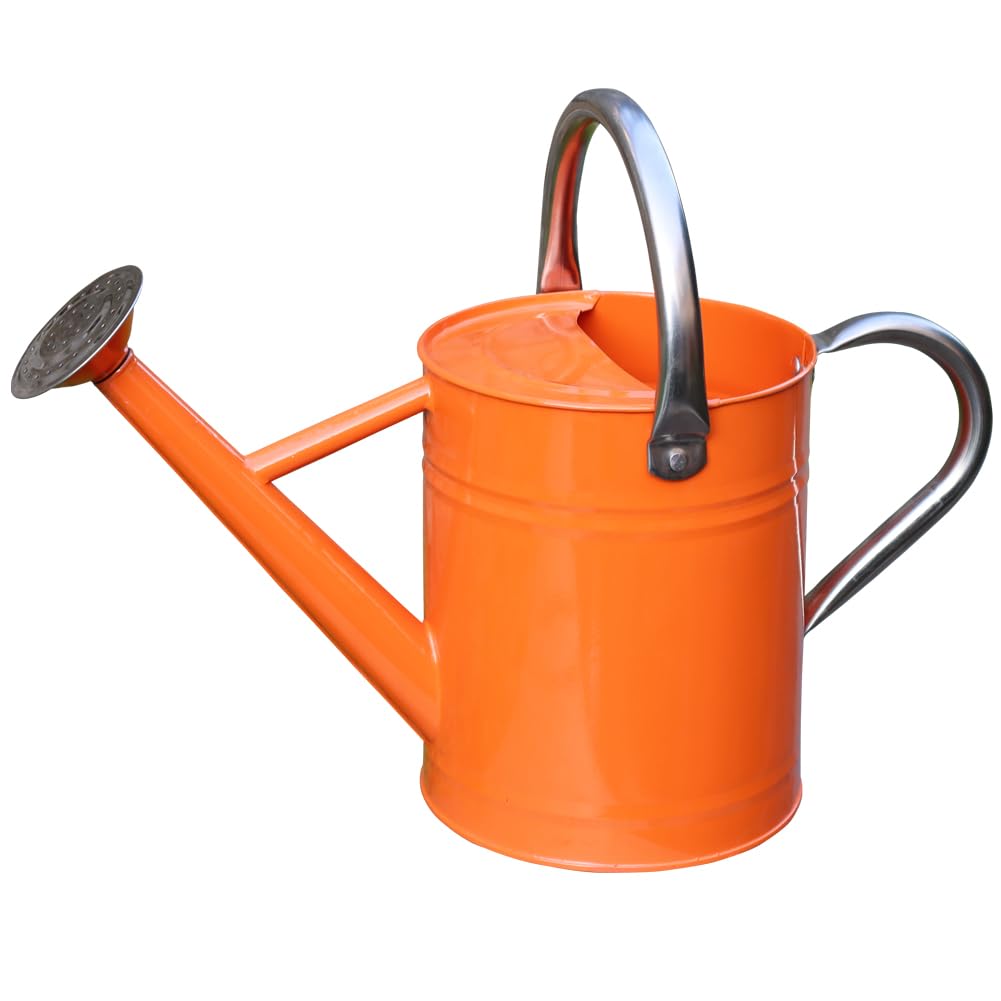 Yourjoy metal watering can front view showing durable construction for garden use.