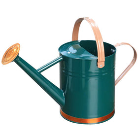Yourjoy metal watering can with green decorative strip pours steadily for garden and houseplants