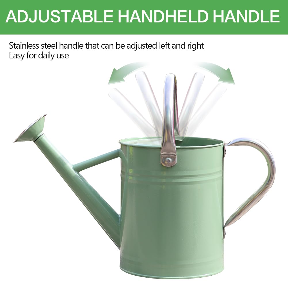 Yourjoy cream-green watering can beside potted plants in an outdoor garden