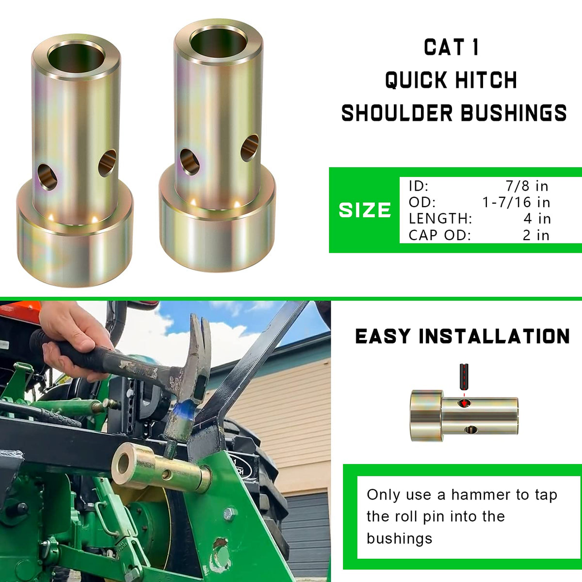 Yoursme four bushings and eight roll pins ready for quick hitch setup.
