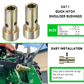Yoursme four bushings and eight roll pins ready for quick hitch setup.