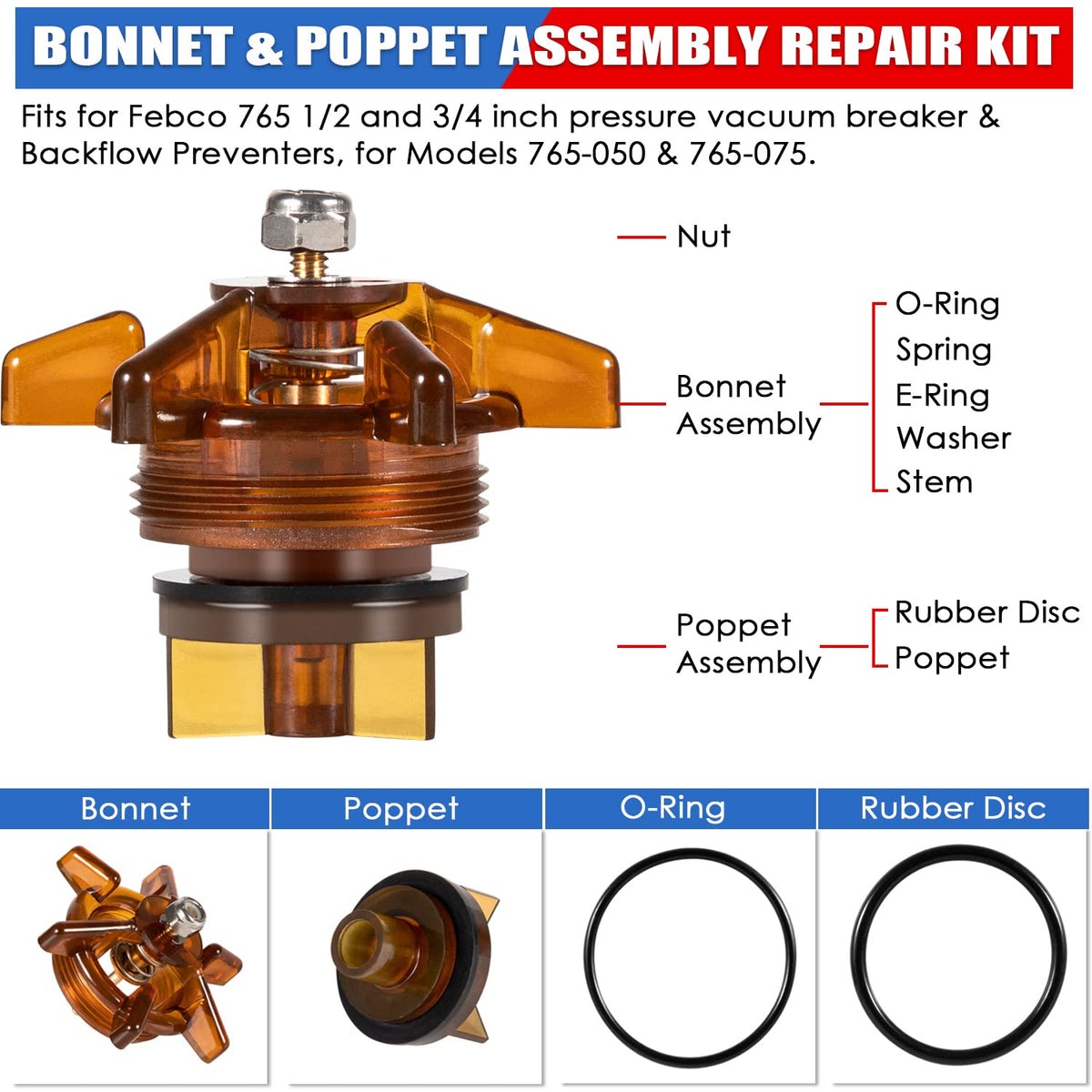Yoursme 905-211 poppet assembly for reliable pressure vacuum breaker maintenance.
