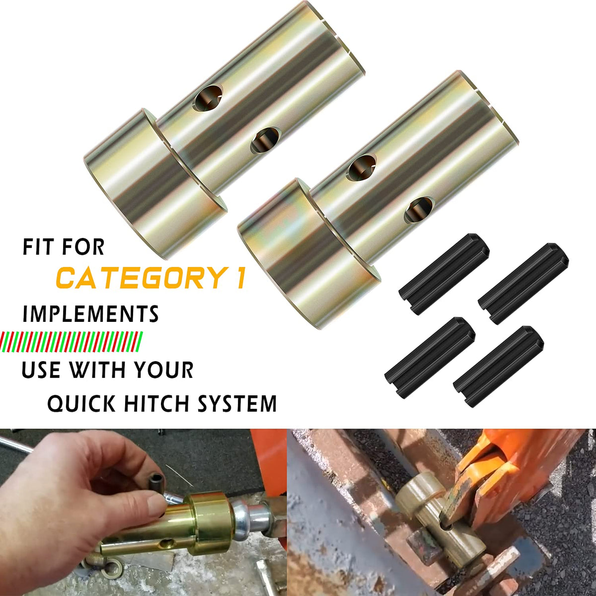 Yoursme quick hitch bushings installation shows simple hammer-in roll pins.