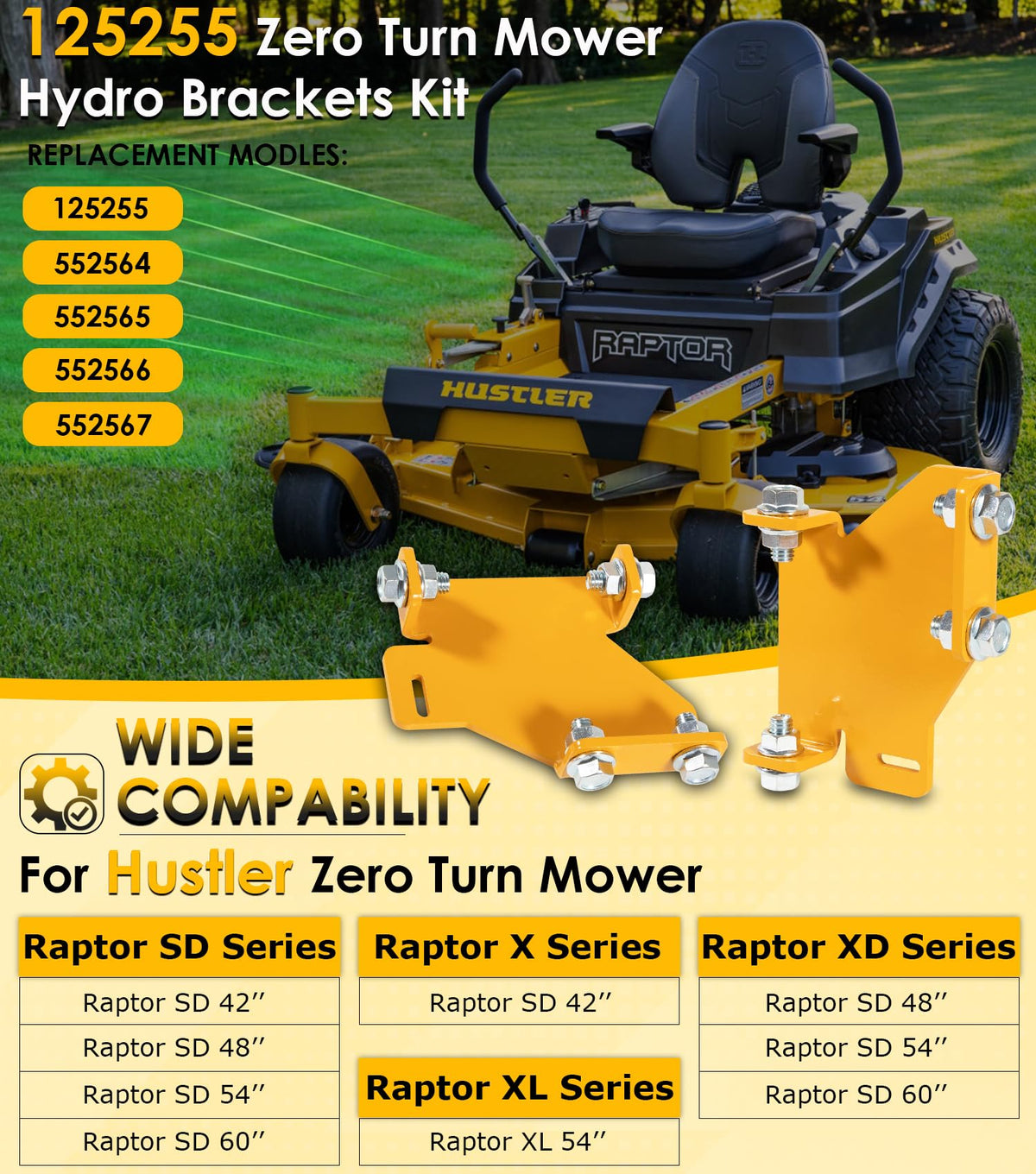 Yoursme upgraded 125255 hydro brackets side view, better mower stability.