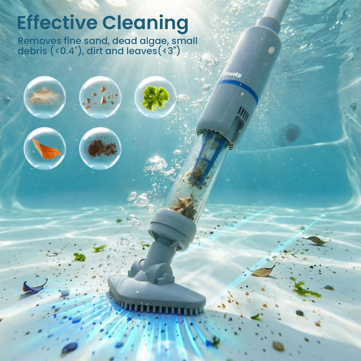 Yousky cordless spa vacuum in use for uninterrupted longer cleaning sessions.