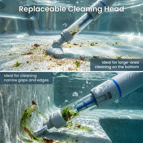 Yousky replaceable heads tackle large areas, edges, and corners during spa cleaning.