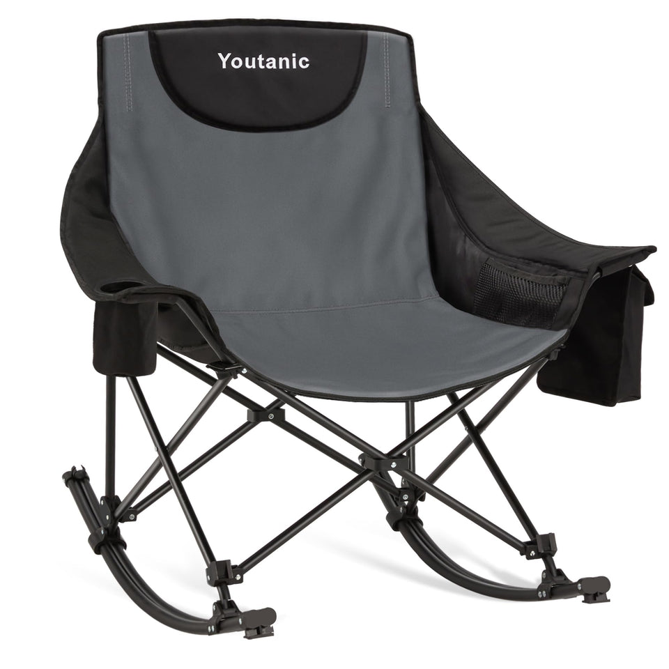 Youtanic oversized folding rocking chair in gray for comfortable outdoor seating