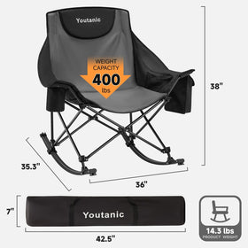 Youtanic rocking chair gray fabric close-up showing padded support and breathable material