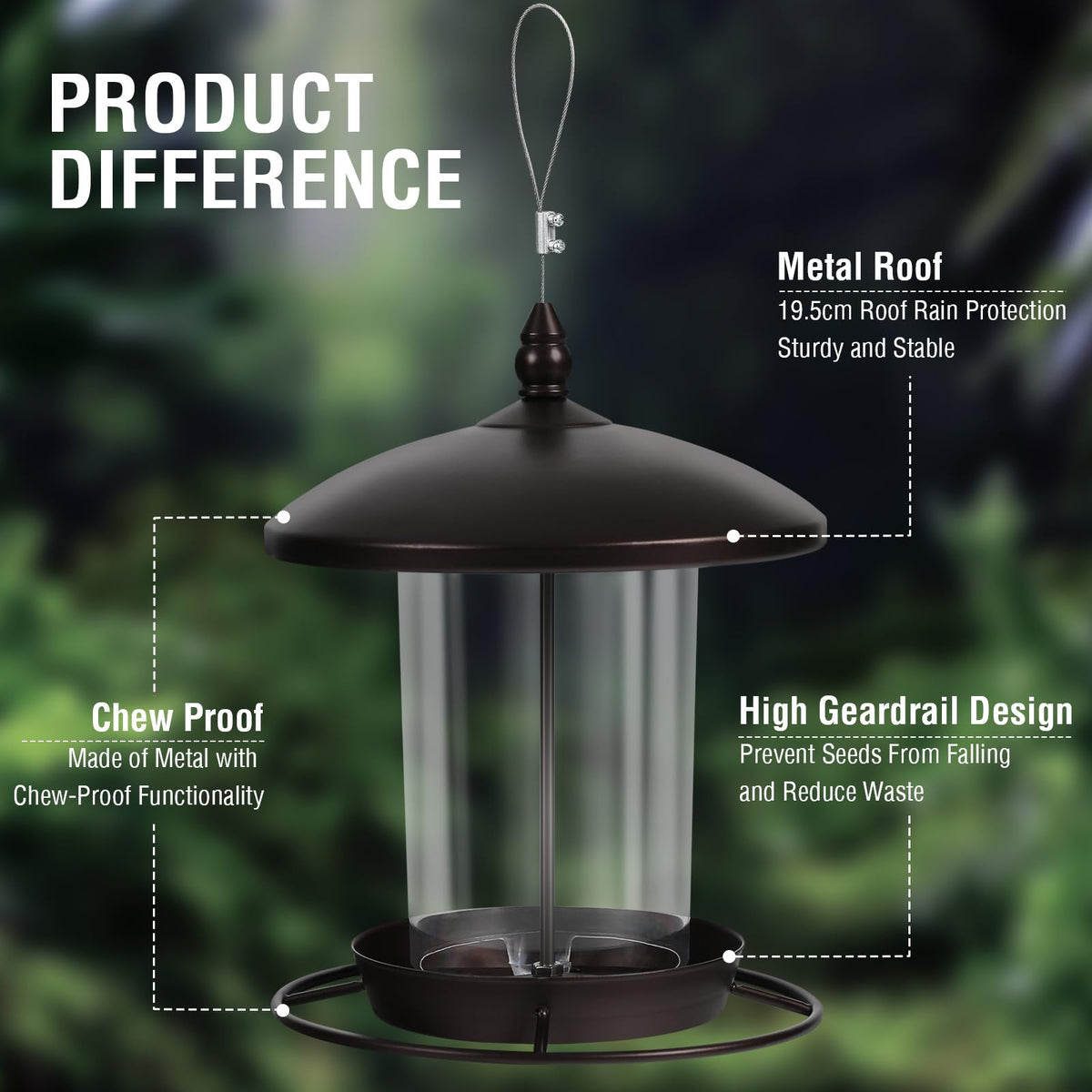 Youvip 3.0lb seed capacity feeder reduces refills during busy birding days