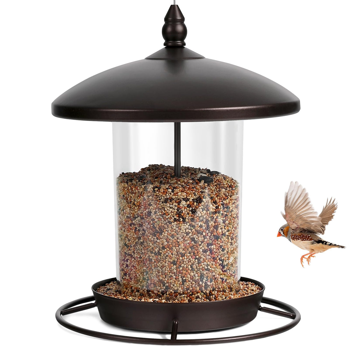 Youvip metal roof bird feeder close-up, durable chew-proof design for outdoor gardens.