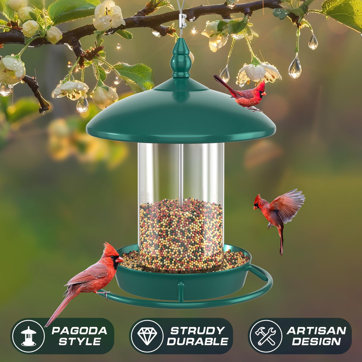 Youvip pack2 bird feeder outdoor green seeds visible in reservoir