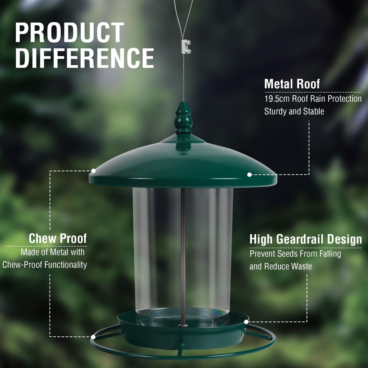 Youvip weatherproof roof keeps seed dry during rain and drizzle.